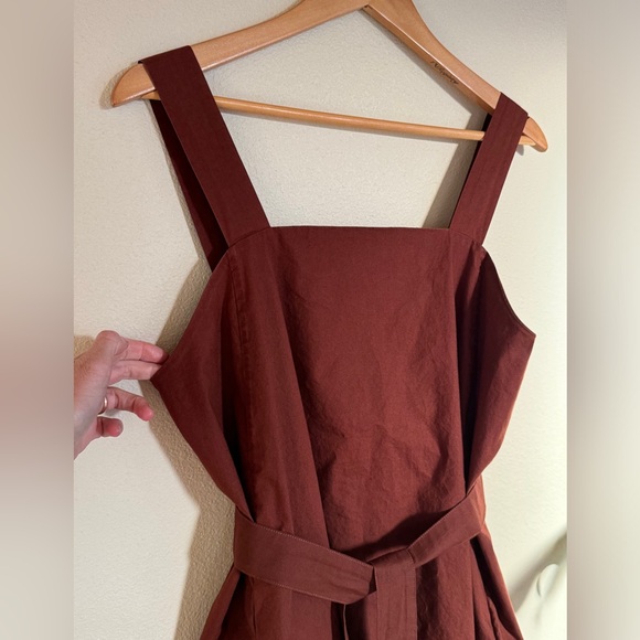 Kowtow Midi Dress in Rust S EUC Square Neckline Belted organic cotton - Picture 3 of 7
